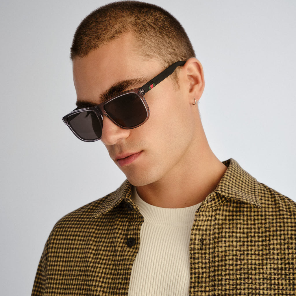 Gucci Gg0010s Grey-Black Male D-Frame Sunglasses | Eyewear Index