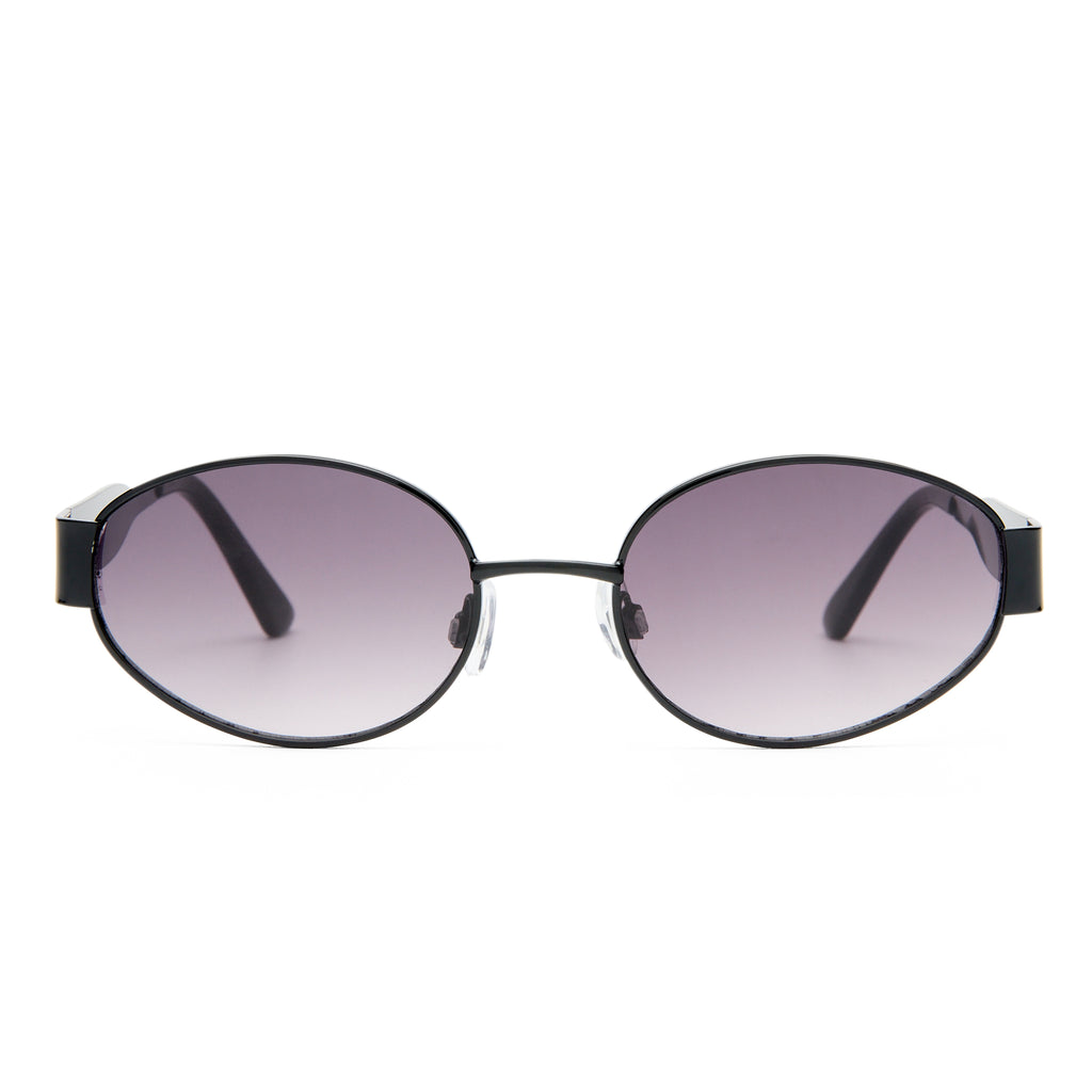 Village Hollis Black Female Oval Sunglasses | Eyewear Index