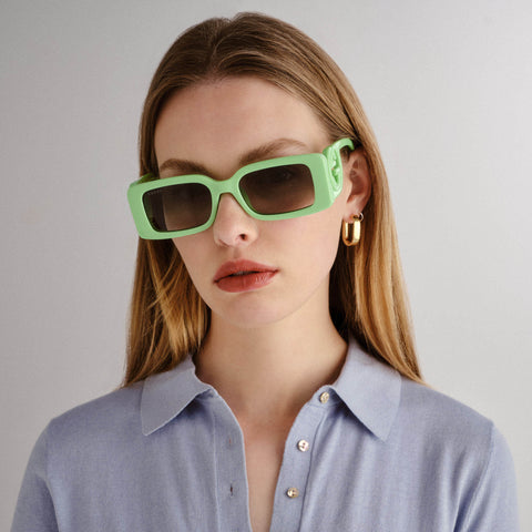 Gucci Gg1325s Green Female Rectangle Sunglasses | Eyewear Index