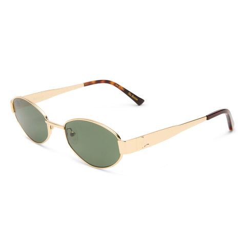 Luv Lou The Boston Shiny Gold Female Oval Sunglasses | Eyewear Index