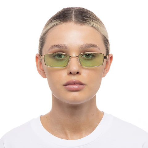 Le Specs Bizarro Edt Bright Gold Pine Lime Uni-Sex Rectangle Sunglasses | Eyewear Index