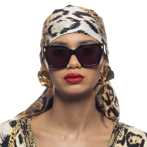 Camilla Bottomless Brunch Black Glitter Leopard Female D-Frame Sunglasses | Eyewear Index