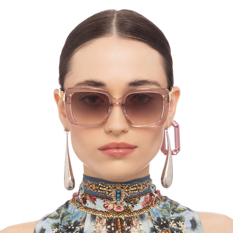 Camilla Happy In The Hamptons Rose Fresco Print Female Rectangle Sunglasses | Eyewear Index