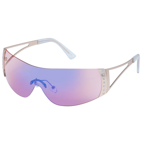 Aire Saturn Satin Gold Crystal Clear Female Wrap Sunglasses | Eyewear Index