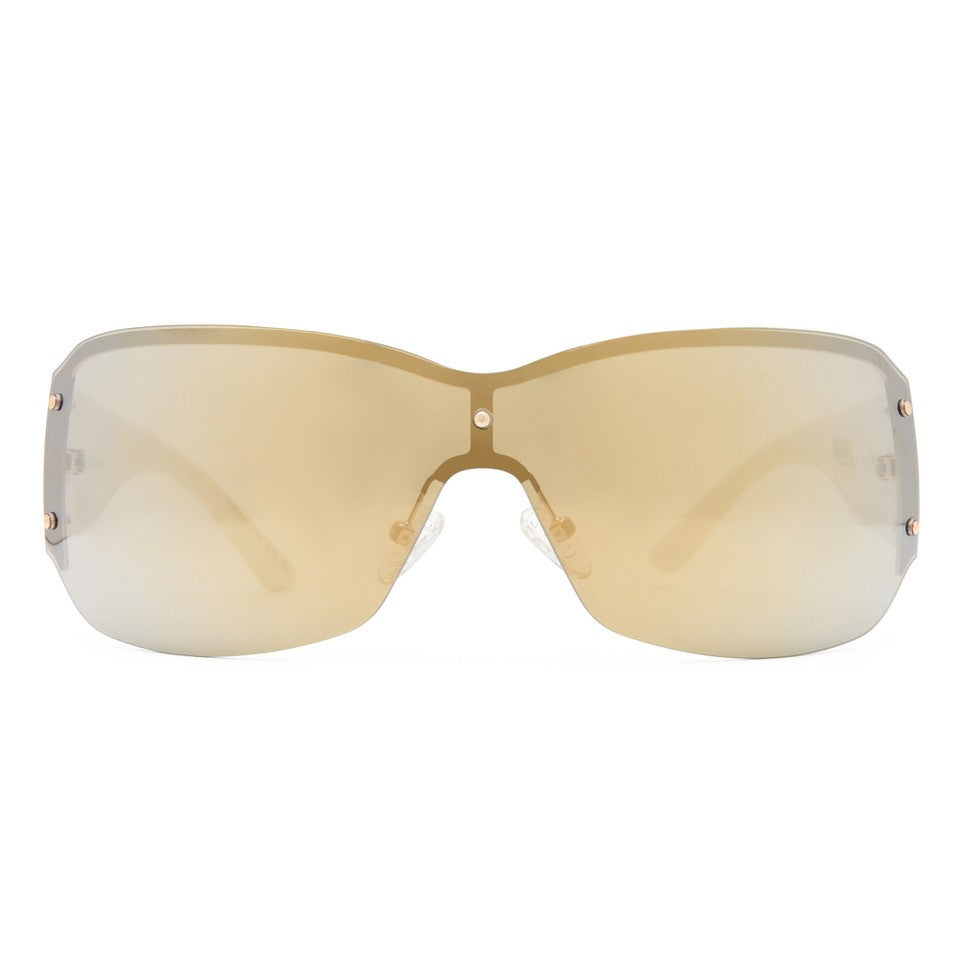 Aire Tabloid Gold White Uni-Sex Wrap Sunglasses | Eyewear Index