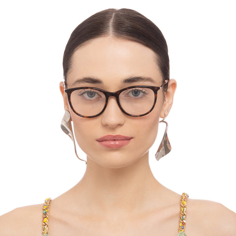 Camilla Sunset Picnics Dark Tort Mono Print Female Round Optical Frames | Eyewear Index