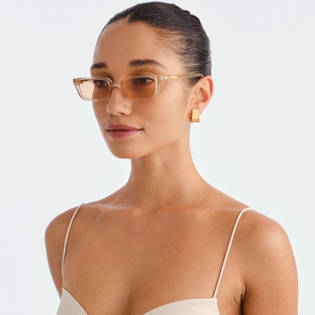 Luv Lou The Phoebe Luxe Peach Nude Female Rectangle Sunglasses | Eyewear Index