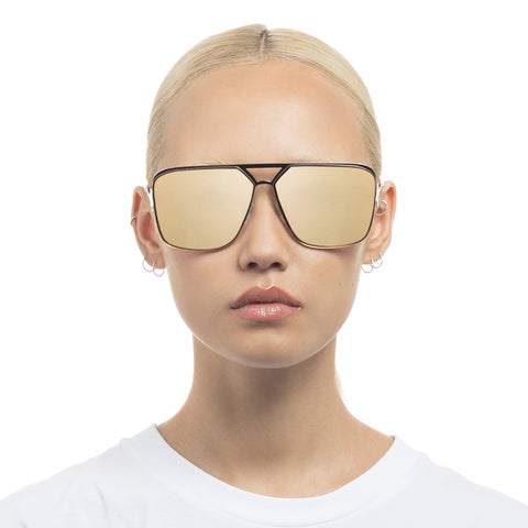 Le Specs Metazoic Gold Female D-Frame Sunglasses | Eyewear Index