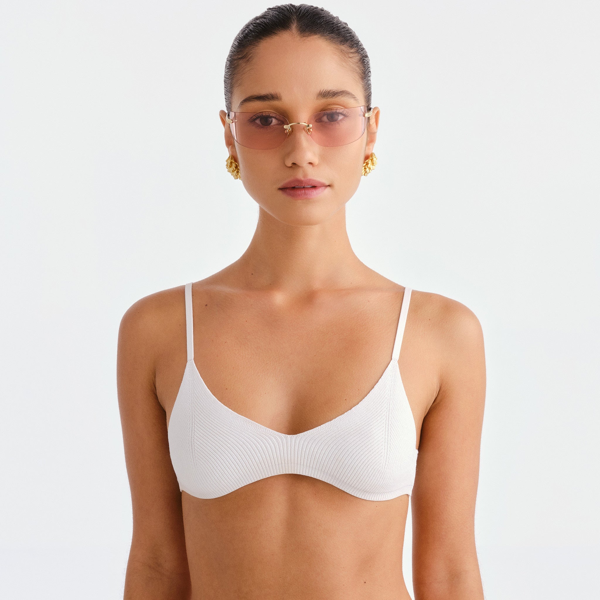 Luv Lou The River Gold Female Rectangle Sunglasses | Eyewear Index