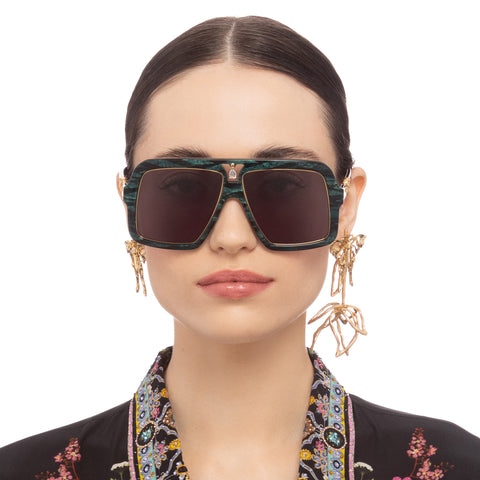 Camilla Female Starry Nights Green Shield Sunglasses