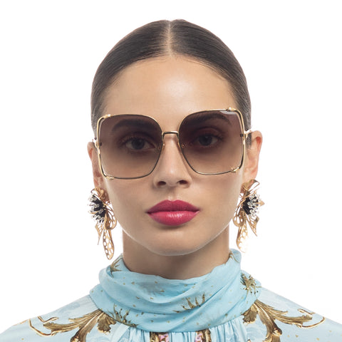 Camilla Female Too Glam To Give A Damn Gold Square Sunglasses