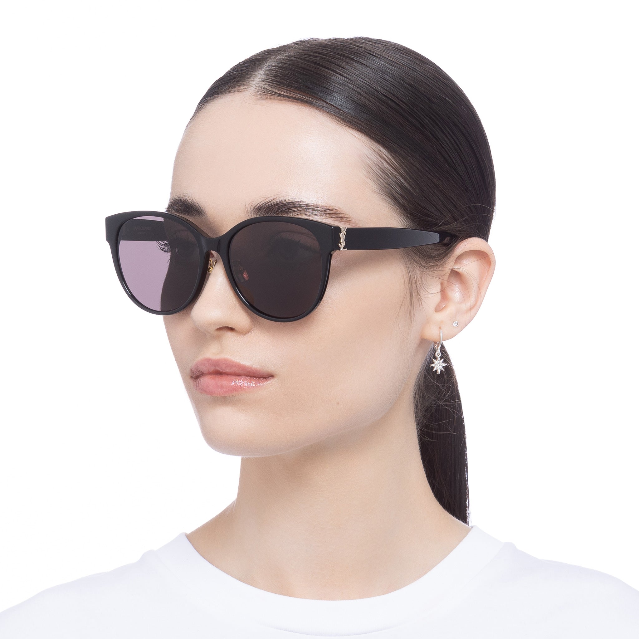 Saint Laurent Eyewear Monogram Round Sunglasses - Black