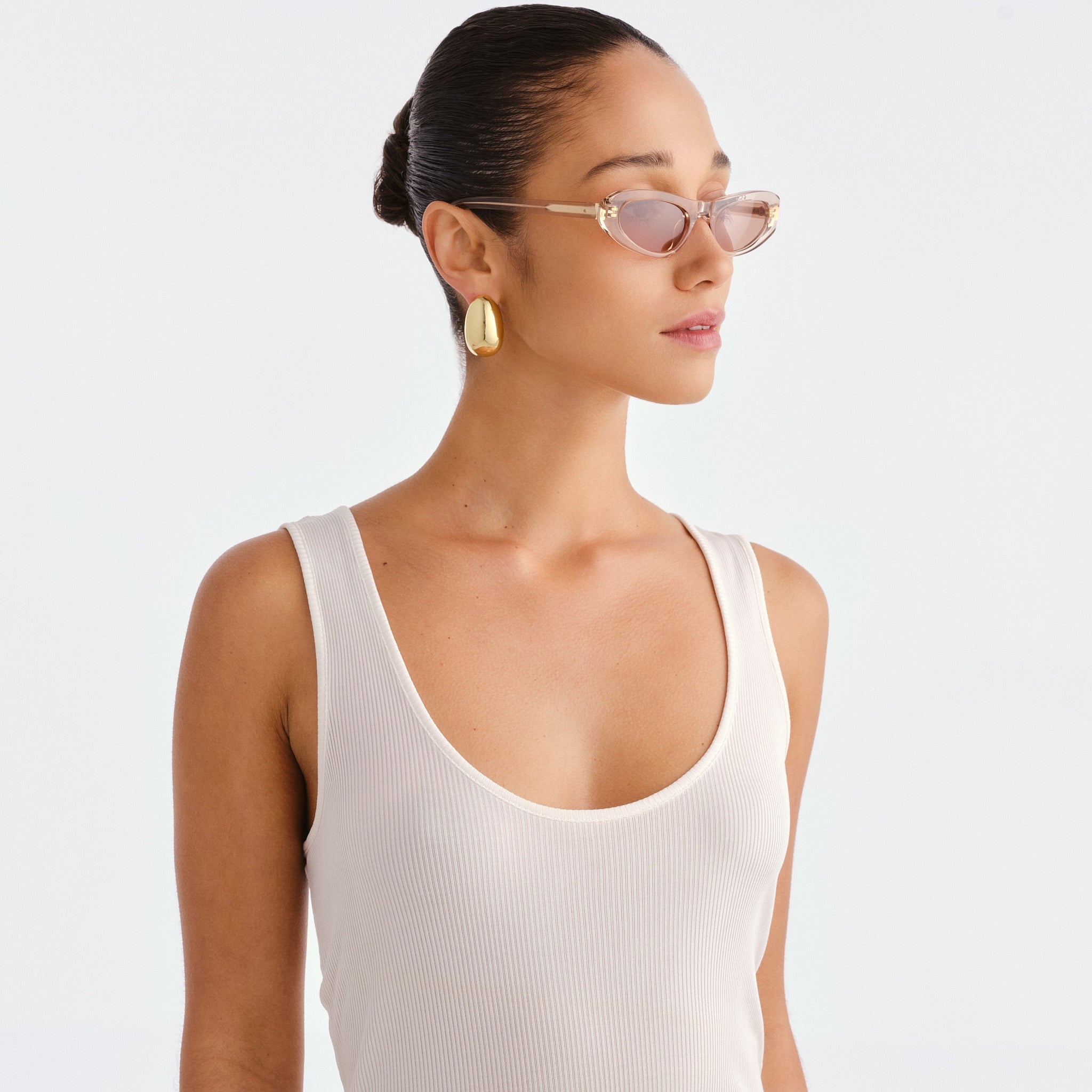 Luv Lou The Noa Gloss Beige Female Cat-Eye Sunglasses | Eyewear Index