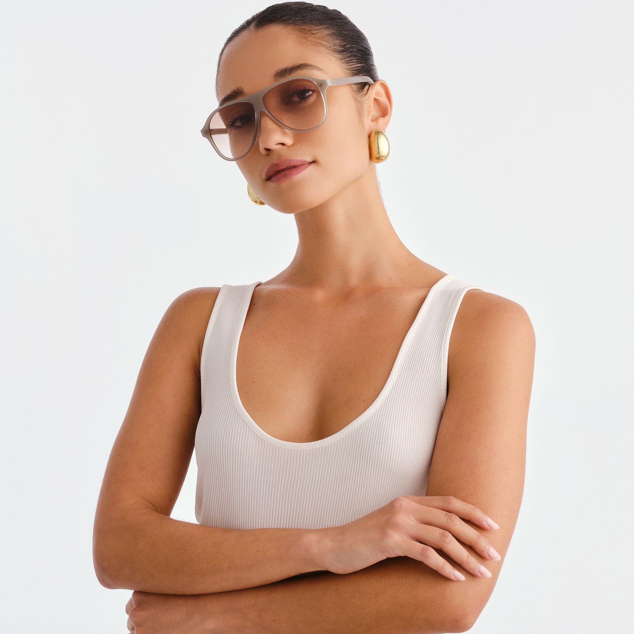 Luv Lou The Eve Milky Eucalyptus Female Aviator Sunglasses | Eyewear Index