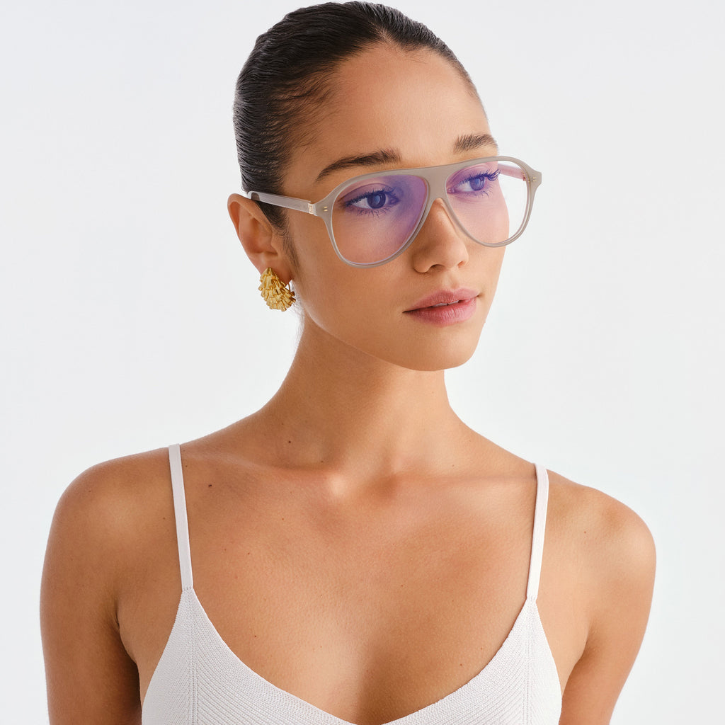 Luv Lou The Eve Milky Eucalyptus Female Aviator Blue Light | Eyewear Index