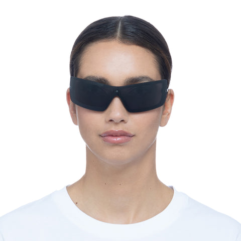 Le Specs The Bodyguard Black Matte Black Uni-Sex Wrap Sunglasses | Eyewear Index