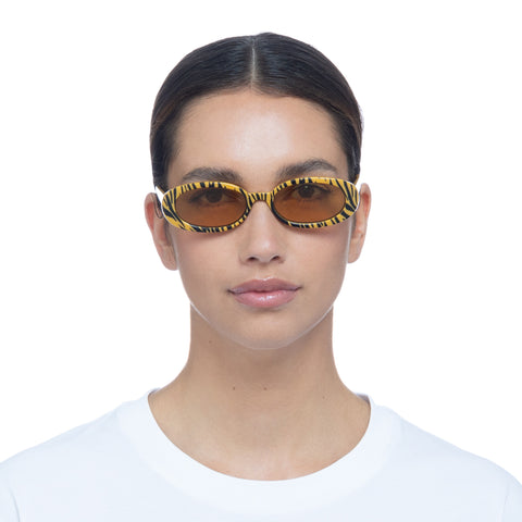 Le Specs Outta Love Yellow Tiger Uni-Sex Oval Sunglasses | Eyewear Index