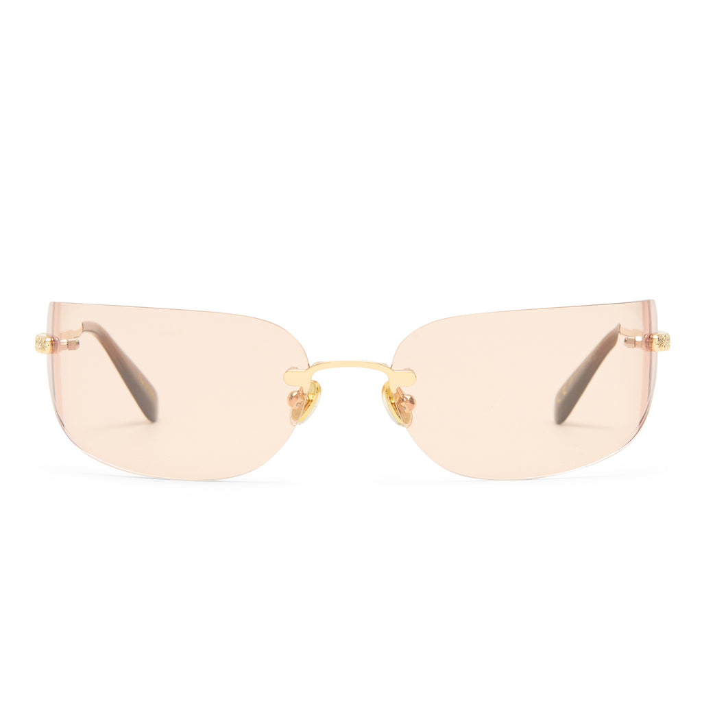 Luv Lou The River Gold Female Rectangle Sunglasses | Eyewear Index