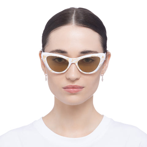 Aire Linea White Marble Female Cat-Eye Sunglasses | Eyewear Index