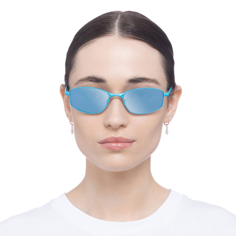 Le Specs Star Beam Matte Cyan Uni-Sex Wrap Sunglasses | Eyewear Index