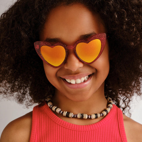 Solarized Kids Heart Cat-Eye Red Glitter Female Novelty Sunglasses | Eyewear Index