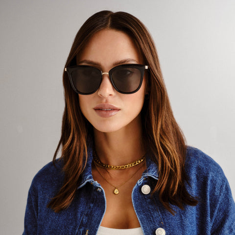 Le Specs Caliente Black Gold Female Cat-Eye Sunglasses | Eyewear Index