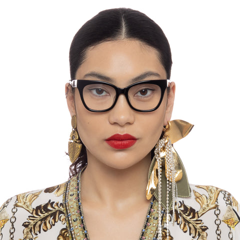 Camilla Palm Beach Calling Black Glitter Leopard Female Cat-Eye Optical Frames | Eyewear Index