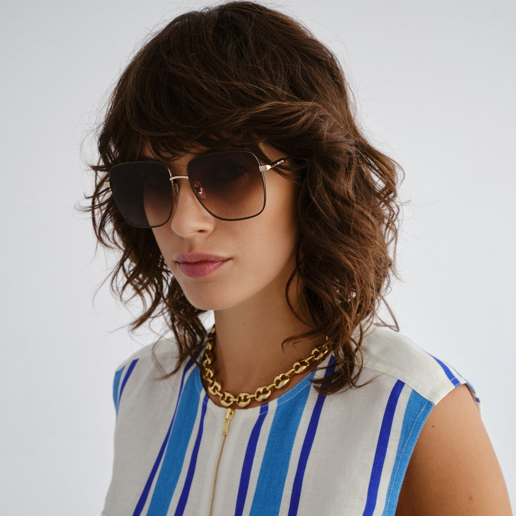Oroton Asta Gold Teal Female Square Sunglasses | Eyewear Index