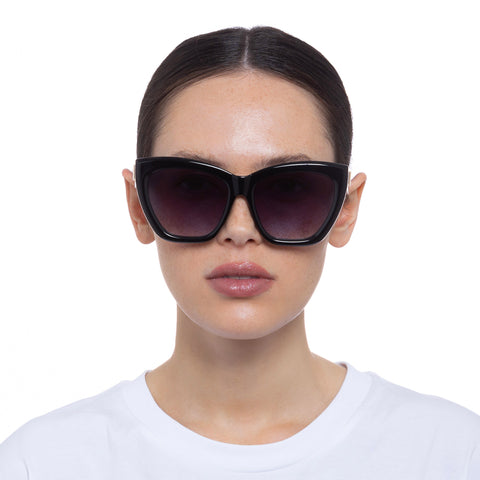 Le Specs Vamos Black Female Cat-Eye Sunglasses | Eyewear Index