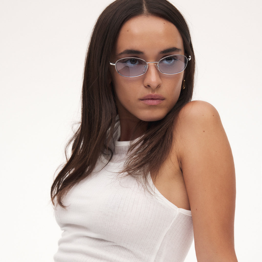 Aire High Beam Silver Clear Uni-Sex Oval Sunglasses | Eyewear Index