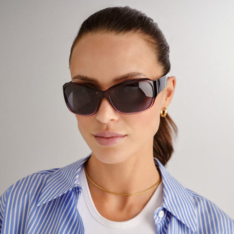 Cancer Council Kelso Petite Crystal Violet Grad Gunmetal Female Wrap Sunglasses | Eyewear Index