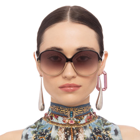 Camilla Afternoons In Amalfi Black Putty Duomo Print Female Round Sunglasses | Eyewear Index