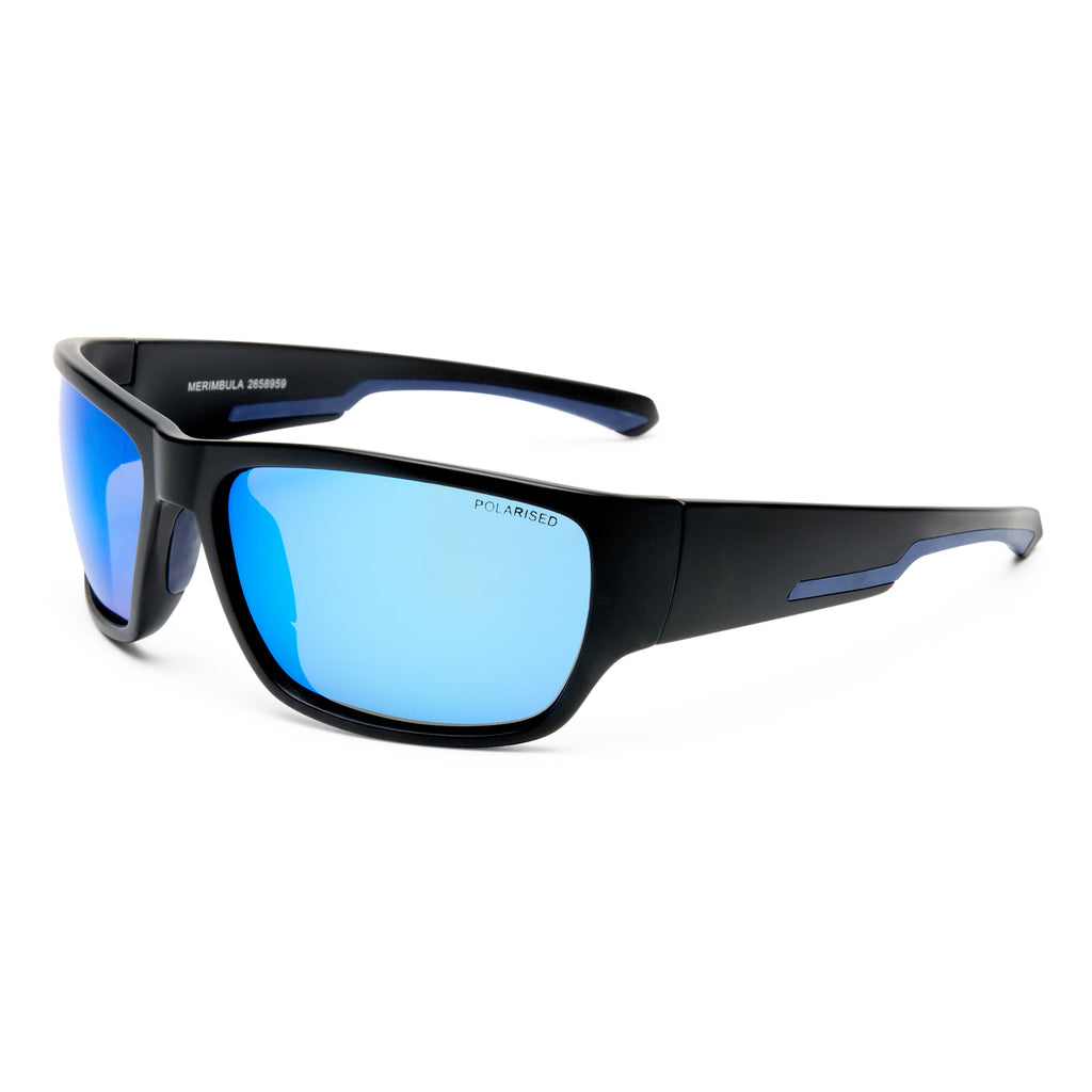 Cancer Council Merimbula Matte Black Dark Blue Male Wrap Sunglasses | Eyewear Index