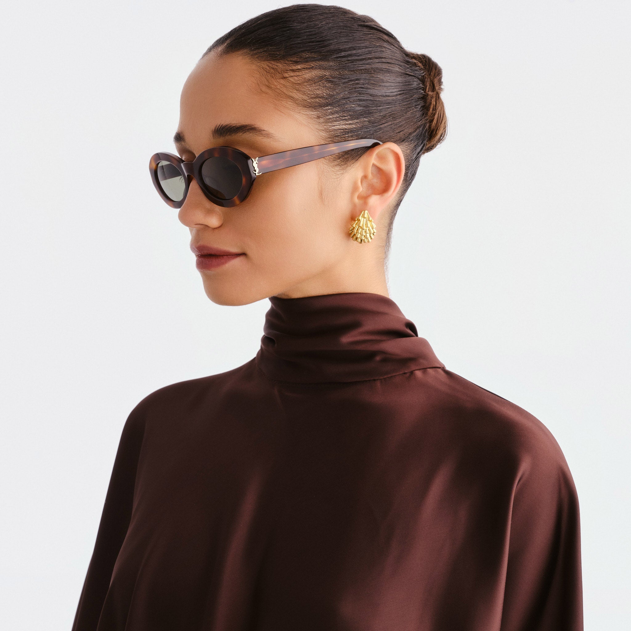 Saint Laurent Slm136f Havana Female Round Sunglasses | Eyewear Index