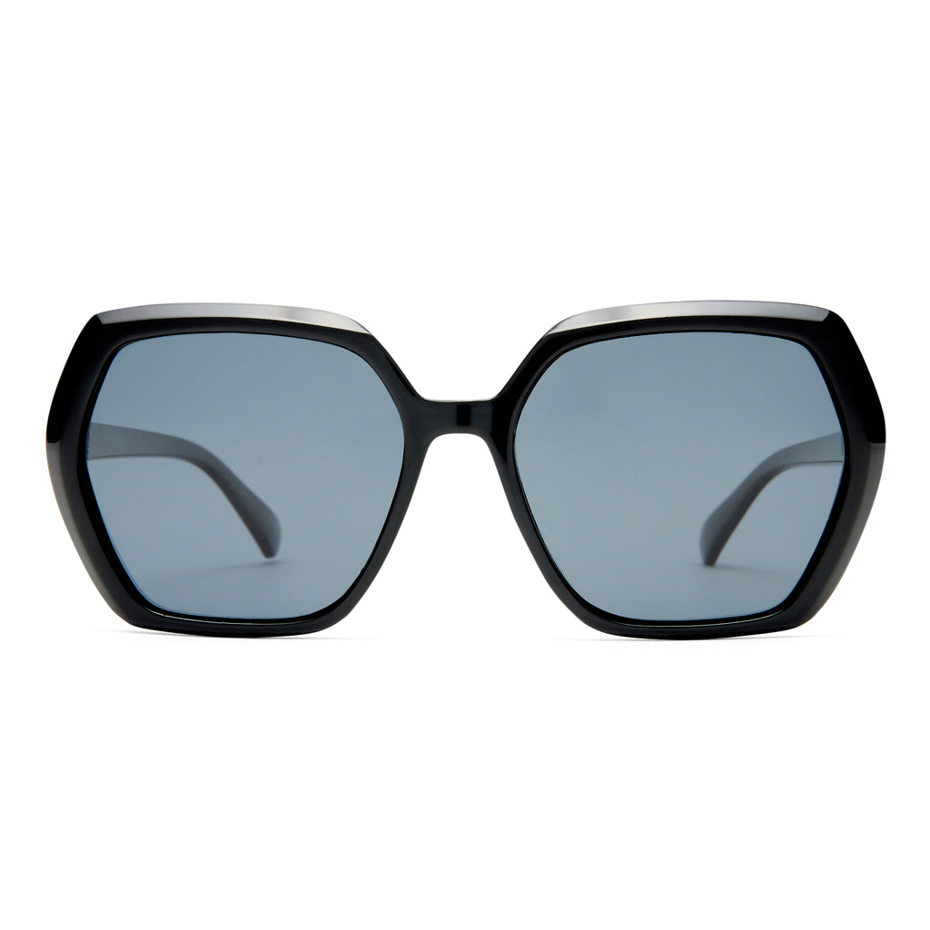 Solarized Hexa Cut Black Female Octagon Sunglasses | Eyewear Index