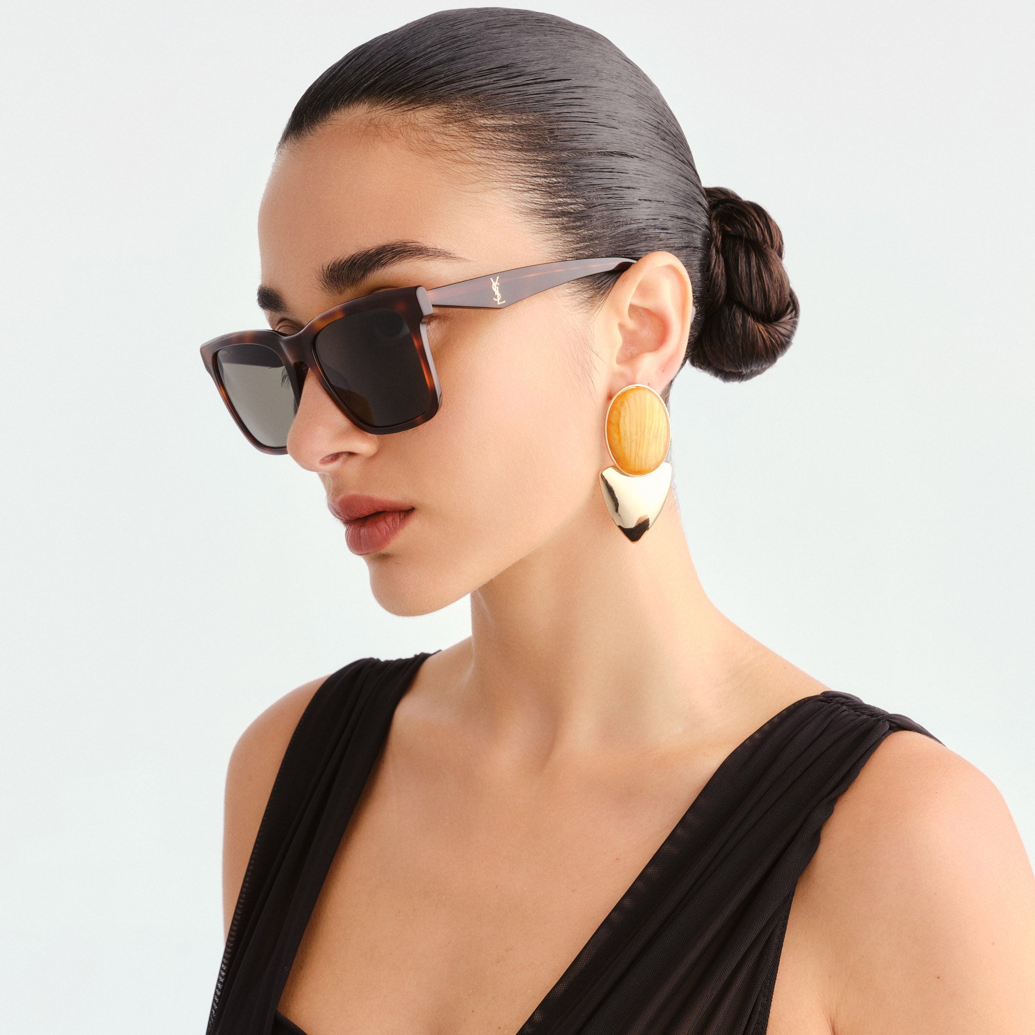 Saint Laurent Slm170 Havana Female Rectangle Sunglasses | Eyewear Index