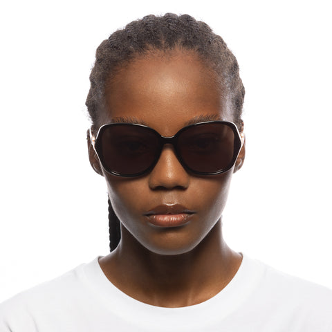 Solarized Deco Square Black Cookie Tort Female Square Sunglasses | Eyewear Index