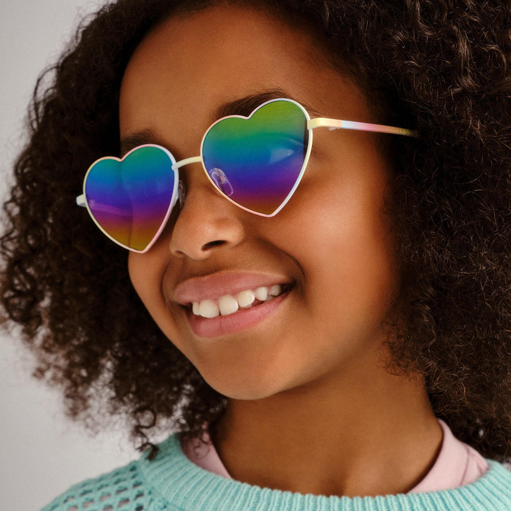 heart shaped goggles Solarized Kids Metal Heart Rainbow Female Novelty Sunglasses