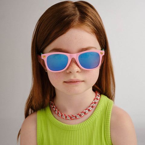 Solarized Kids Heart D-Frame Pink Mint Female D-Frame Sunglasses | Eyewear Index