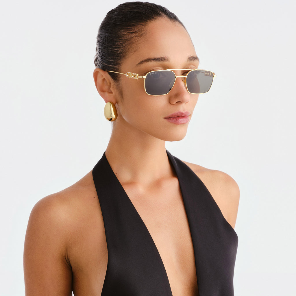 Gucci Gg1804s Gold Female Rectangle Sunglasses | Eyewear Index