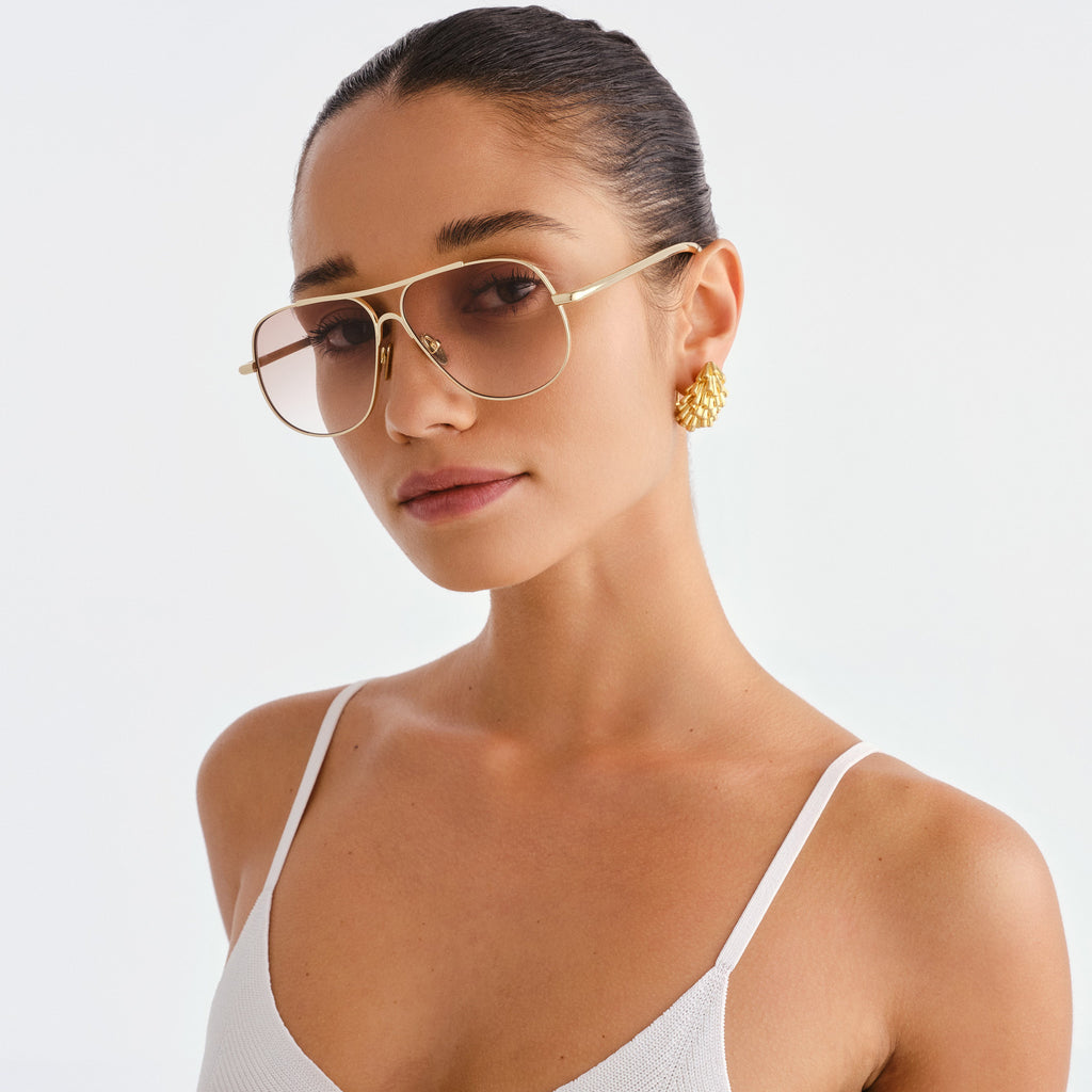 Luv Lou The Carter Light Gold Female Aviator Sunglasses | Eyewear Index