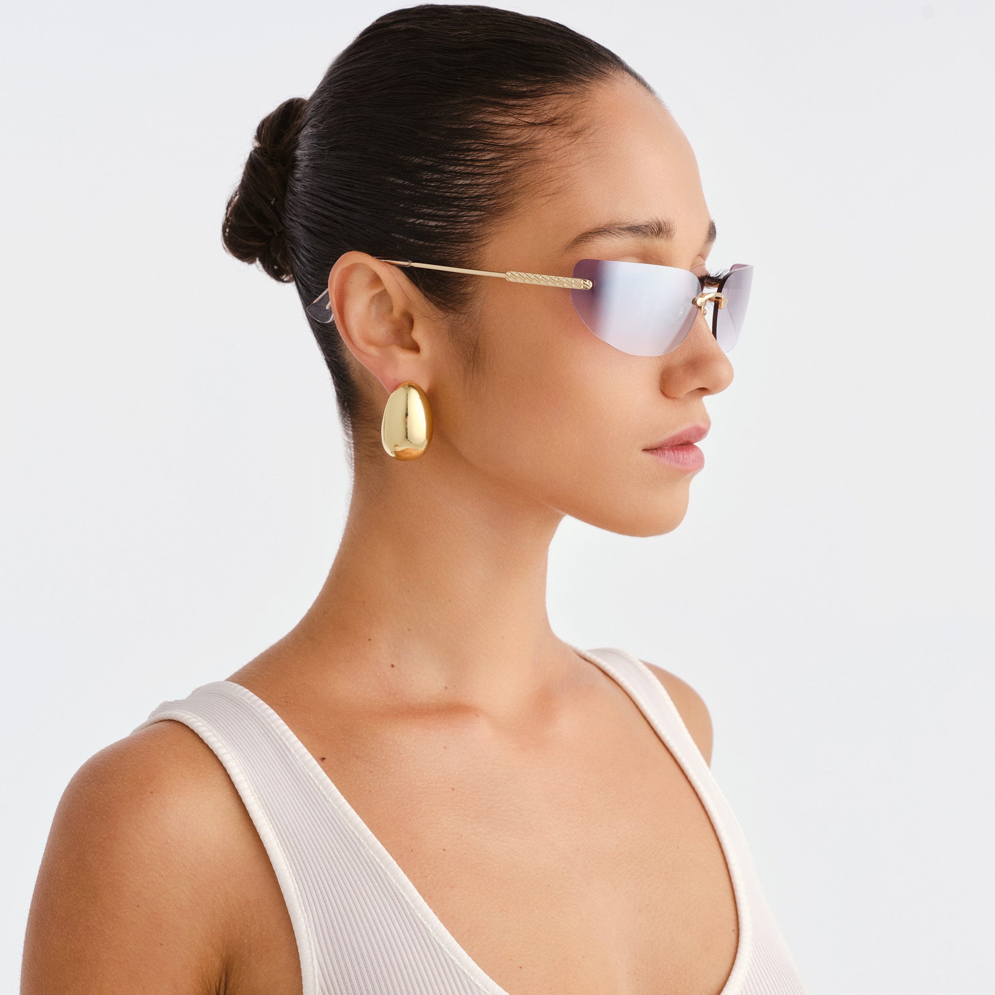 Luv Lou The River Bright Gold Female Rectangle Sunglasses | Eyewear Index