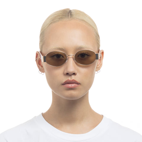 Aire Mars Satin Gold Vintage Tort Uni-Sex Oval Sunglasses | Eyewear Index