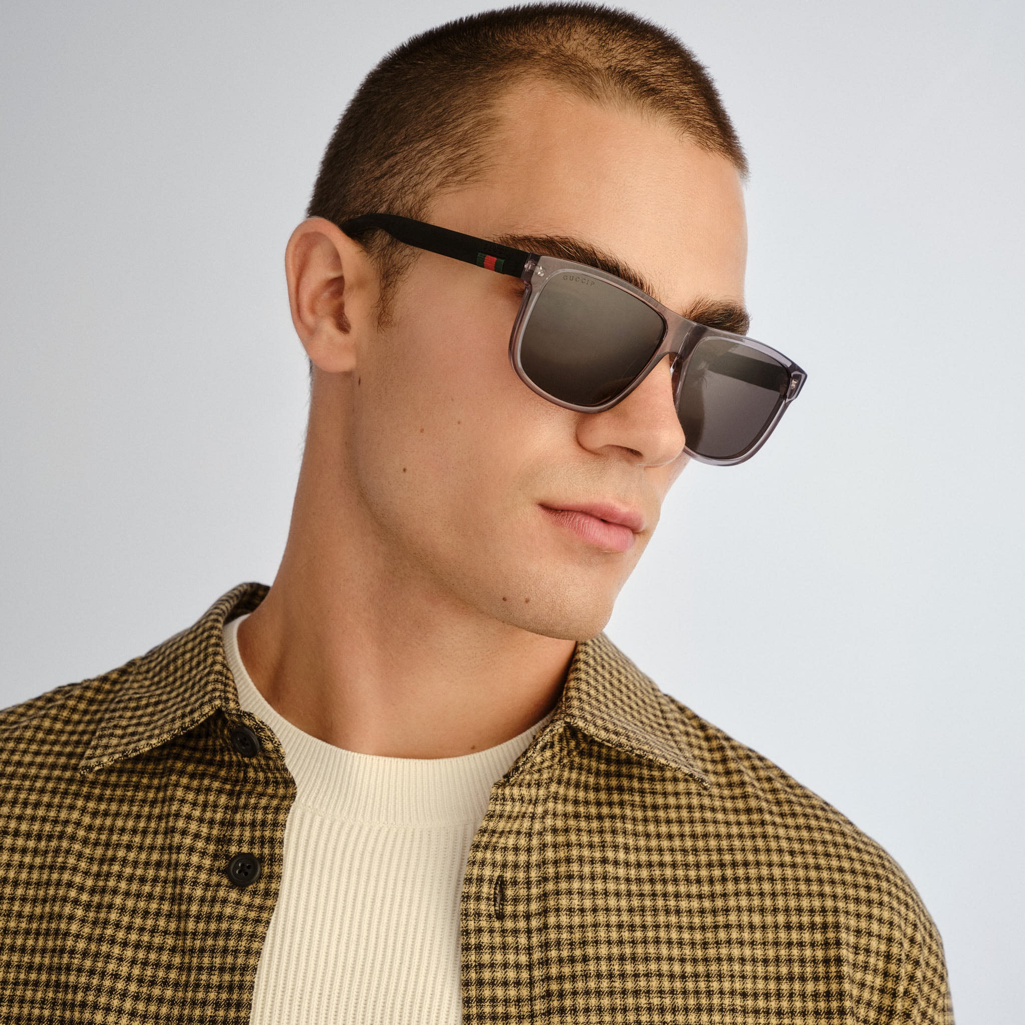 Gucci Gg0010s Grey-Black Male D-Frame Sunglasses | Eyewear Index