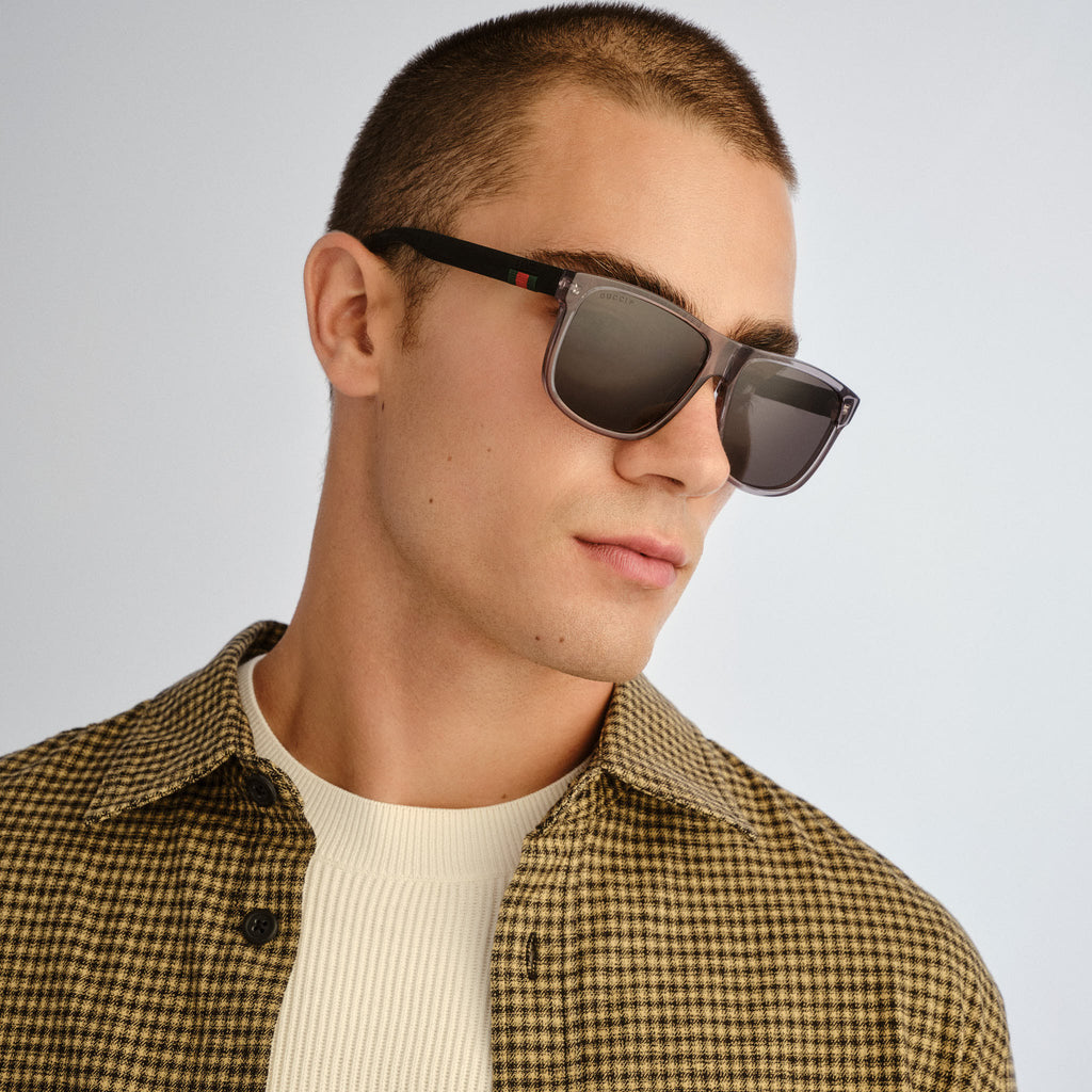 Gucci Gg0010s Grey-Black Male D-Frame Sunglasses | Eyewear Index