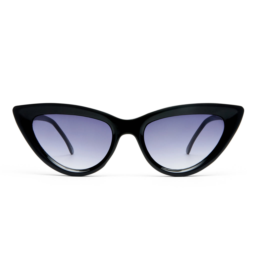 Aire Realm Shiny Black Female Cat-Eye Sunglasses | Eyewear Index