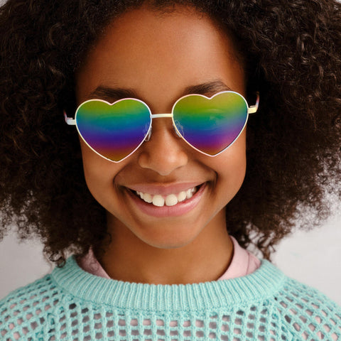 Solarized Kids Metal Heart Rainbow Female Novelty Sunglasses | Eyewear Index