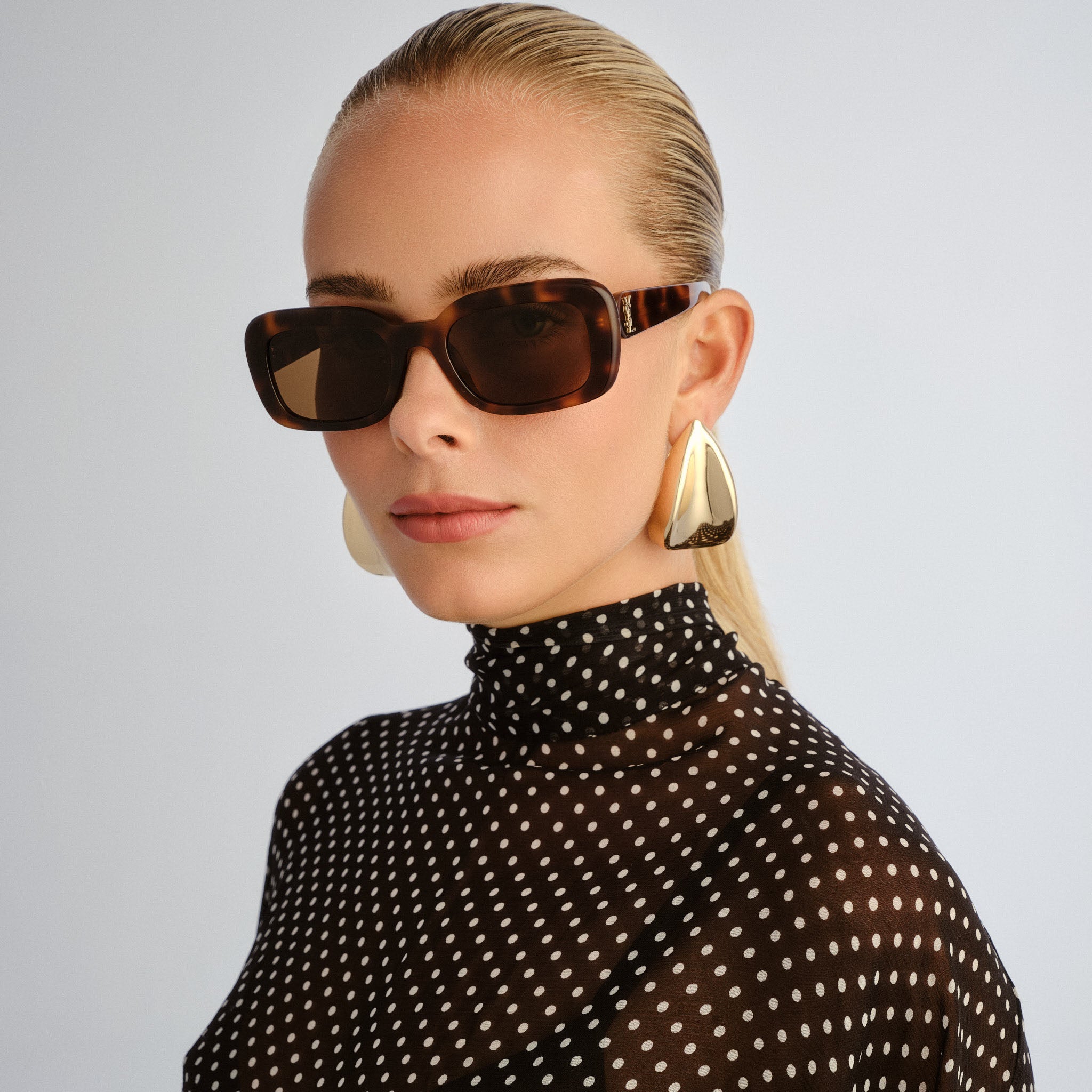 Saint Laurent Slm130 Havana Female Rectangle Sunglasses | Eyewear Index