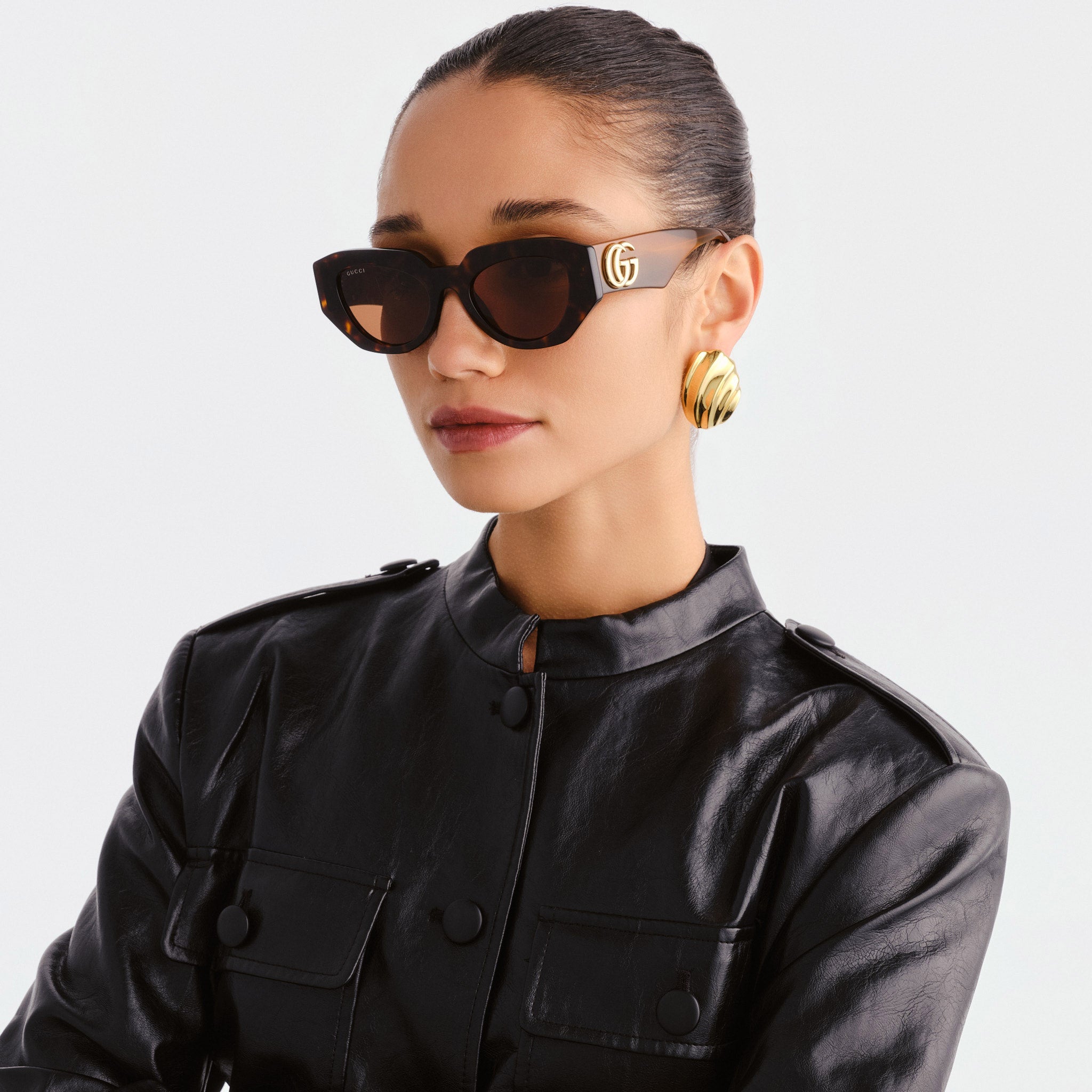 Gucci Gg1421s Havana Female Rectangle Sunglasses | Eyewear Index