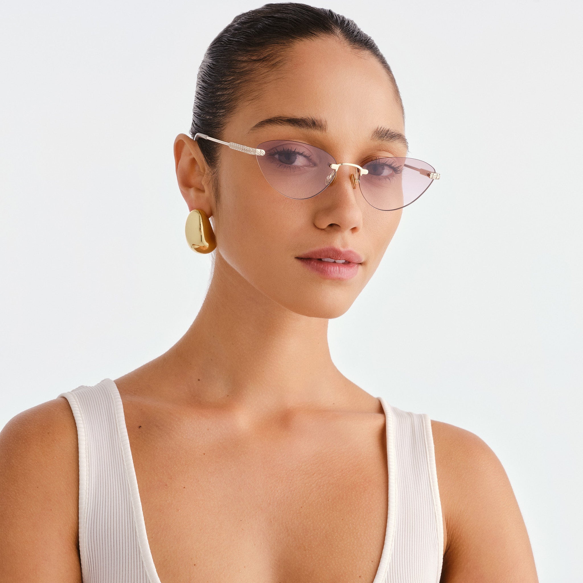 Luv Lou The Juni Light Gold Female Cat-Eye Sunglasses | Eyewear Index